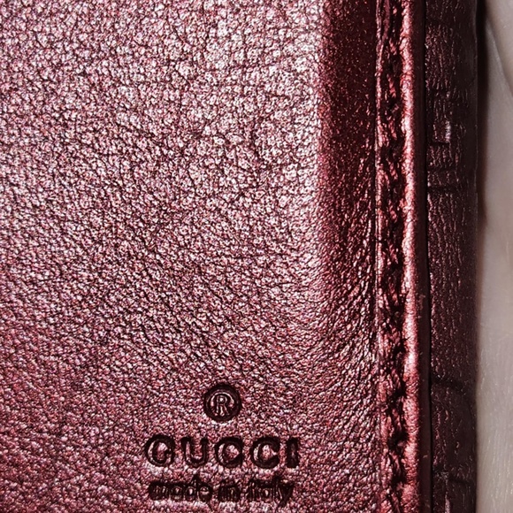 Auth GUCCI Long Wallet Lovely Heart Logo GG Patterned Issima Leather Bordeaux - Picture 5 of 11